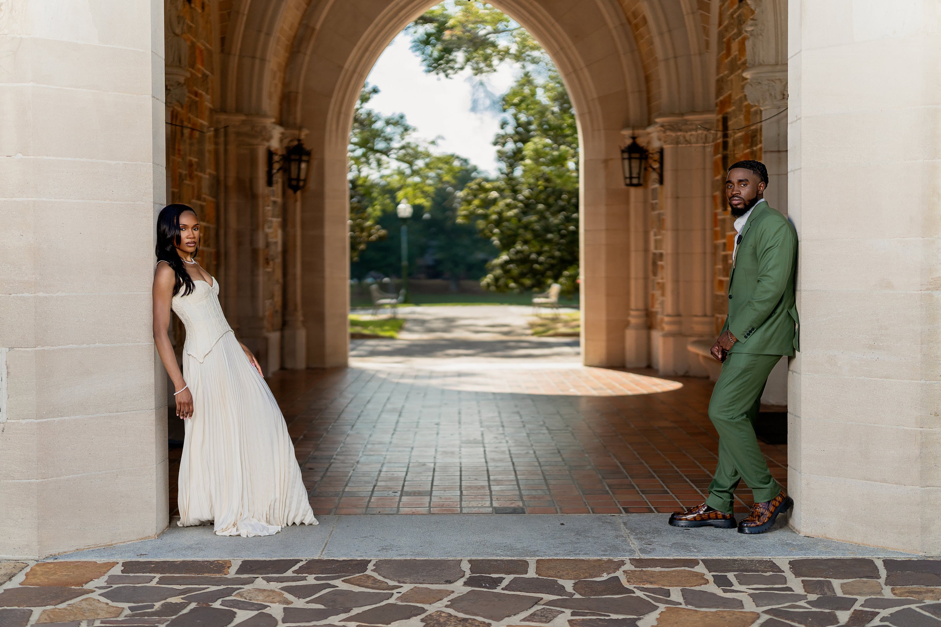 A couple in the colonnade at Berry College